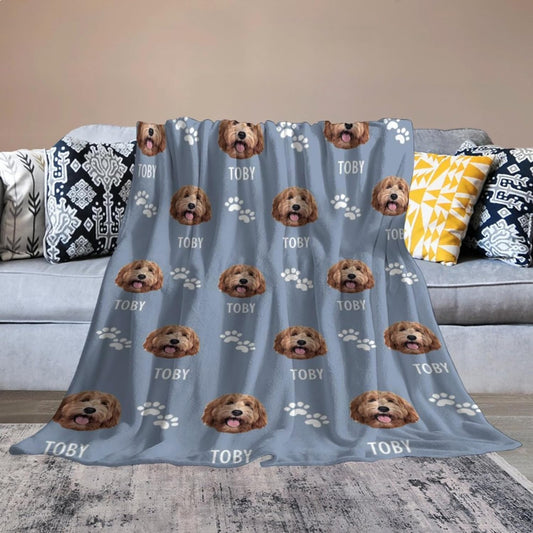Custom Pet Face Blanket - Personalized Photo & Name Throw