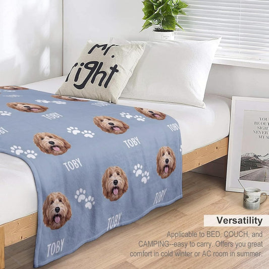 Custom Pet Face Blanket - Personalized Photo & Name Throw